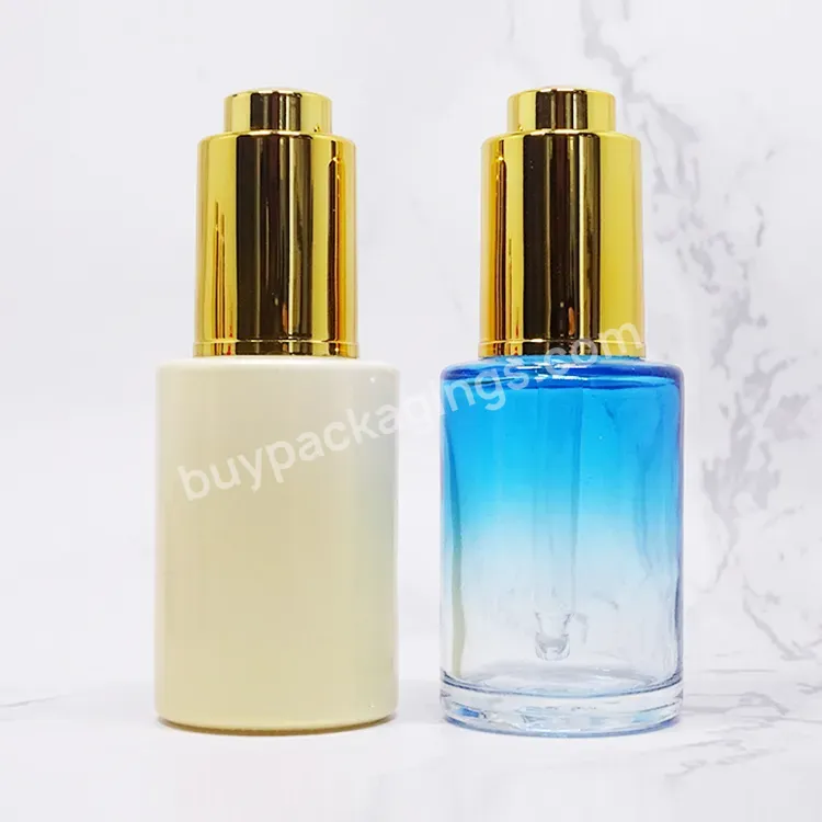 Wholesale Empty Yellow Orange Blue Transparent Amber Frosted 30ml 1oz Flat Shoulder Frosted Glass Dropper Bottle