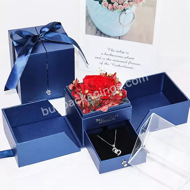 Wholesale Eternal Flower Red Pink Blue Quality Rose Jewelry Box Double Open Jewelry Box Valentine's Day Flower Gift Box