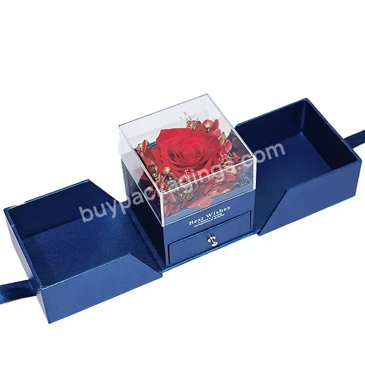 Wholesale Eternal Flower Red Pink Blue Quality Rose Jewelry Box Double Open Jewelry Box Valentine's Day Flower Gift Box