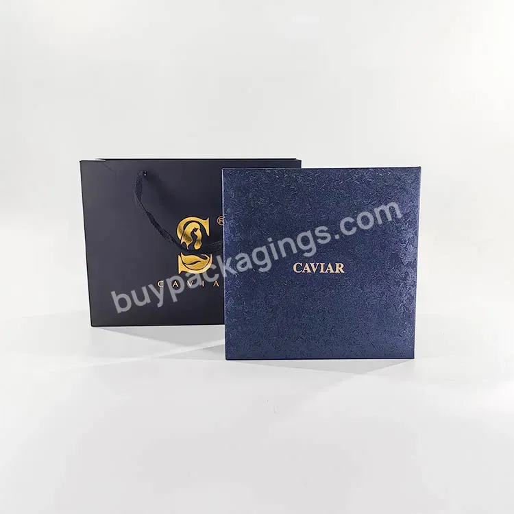 Wholesale Factory Customized Print Self Design Black Folding Box Caviar Package