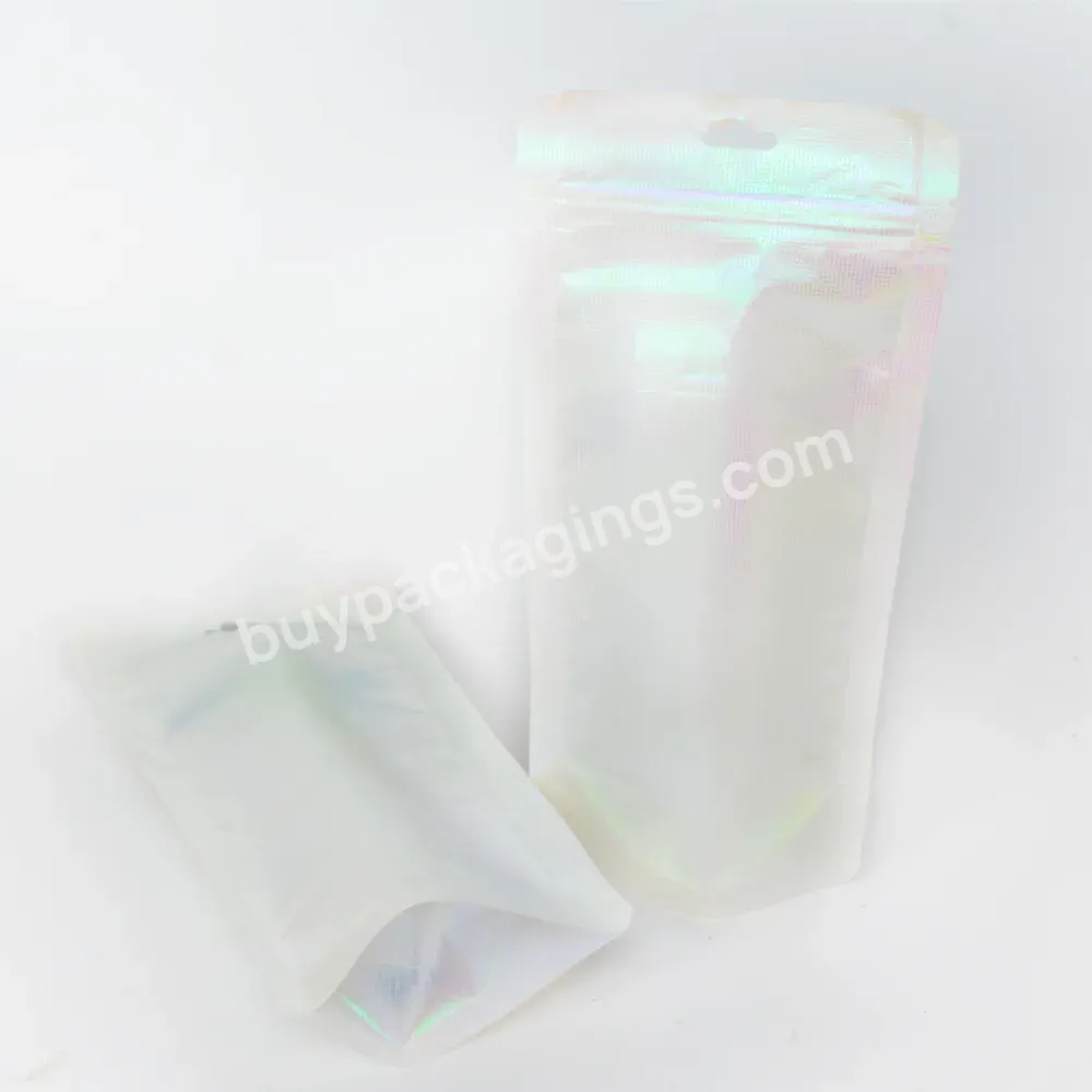 Wholesale Foil Long Laser Hologram Pouch Holographic Transparent Plastic For Nails Brushed Film Mylar Bag Stand Up Mylar Bags