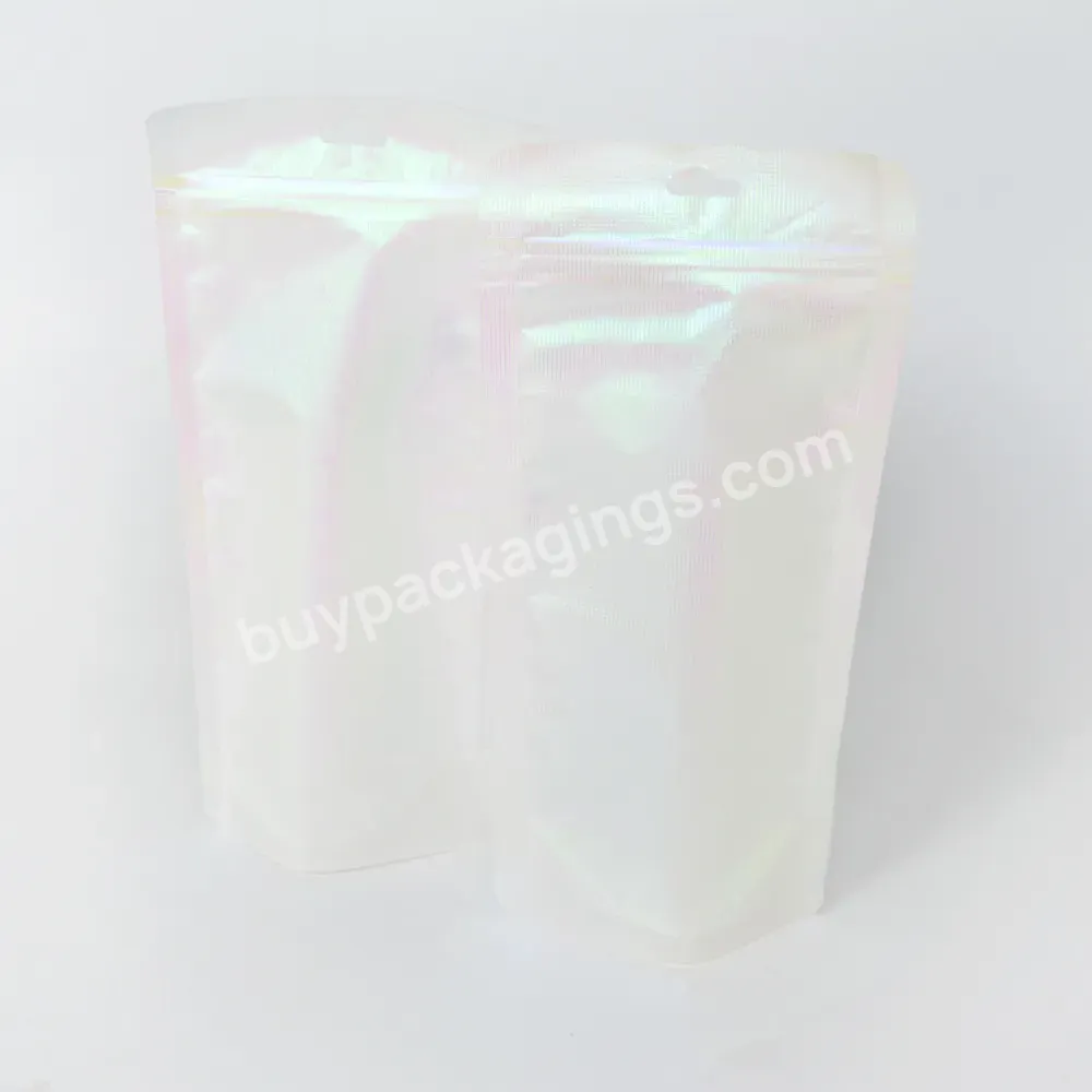 Wholesale Foil Long Laser Hologram Pouch Holographic Transparent Plastic For Nails Brushed Film Mylar Bag Stand Up Mylar Bags