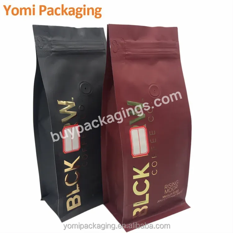 Wholesale Foil Paper Frosted Zipper Coffee Packaging Bags With Hot Stamp Gold