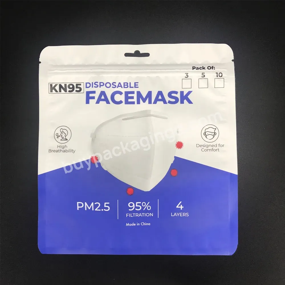 Wholesale Food Grade Aluminium Foil 3 Side Seal Plastic Stand Up Ziplock Custom Kn95 Face Mask Packaging Bag