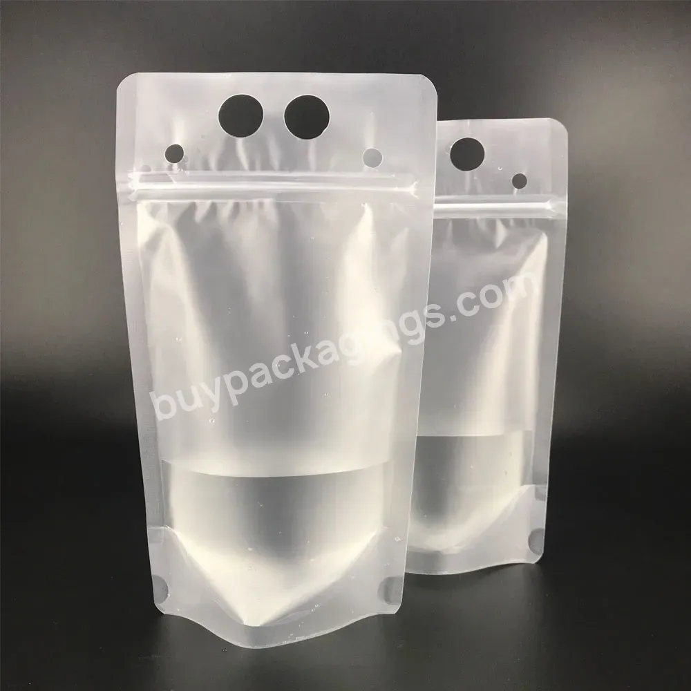Wholesale Food Grade Custom Printed Pattern Clear Matte Frosted Resealable Plastic Juice Beverage Drink Ziplock Bag With Straw