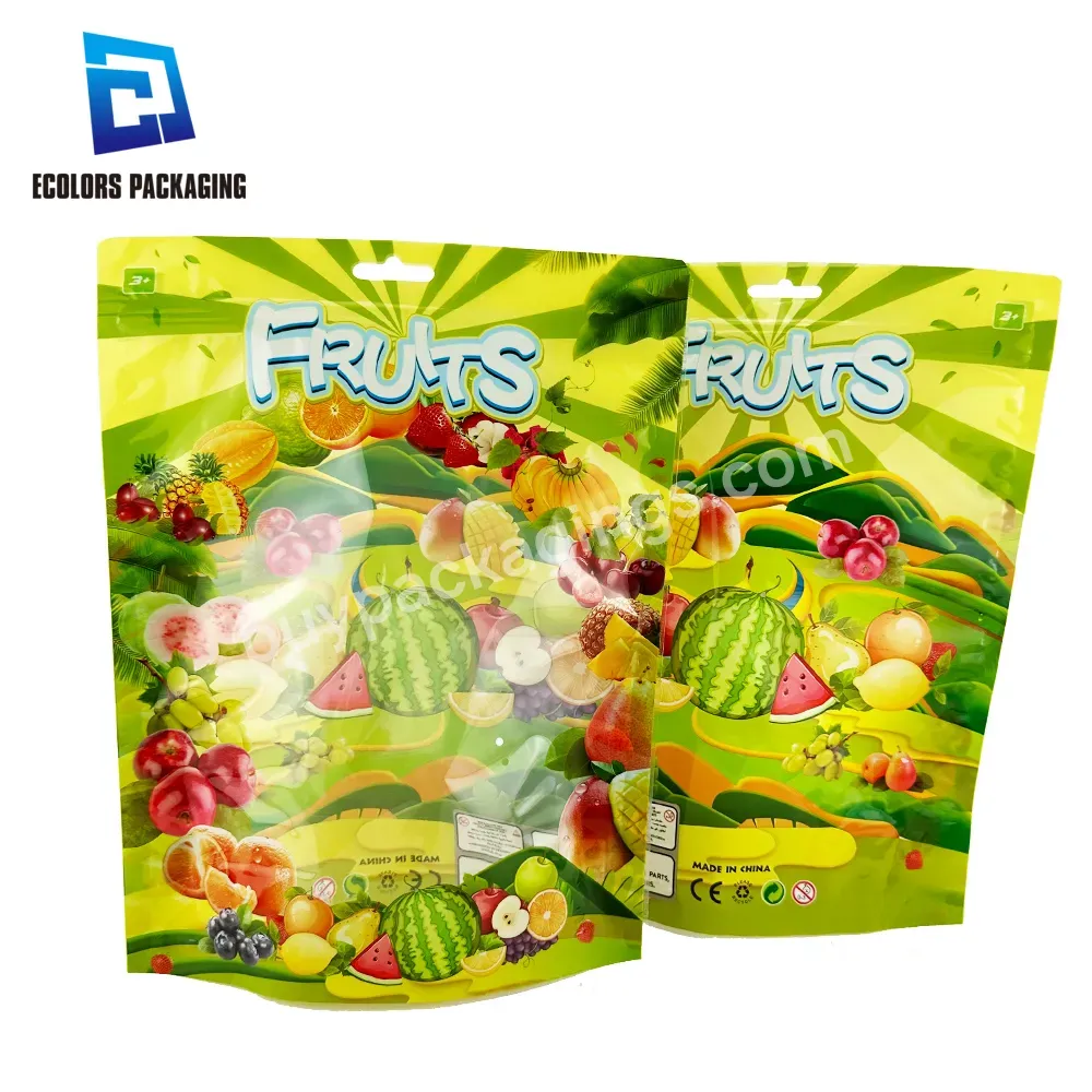 Wholesale Food Grade Laminated Plastic Reseal Ziplock Fruit Candy Toys Stand Up Mylar Bags With Clear Window