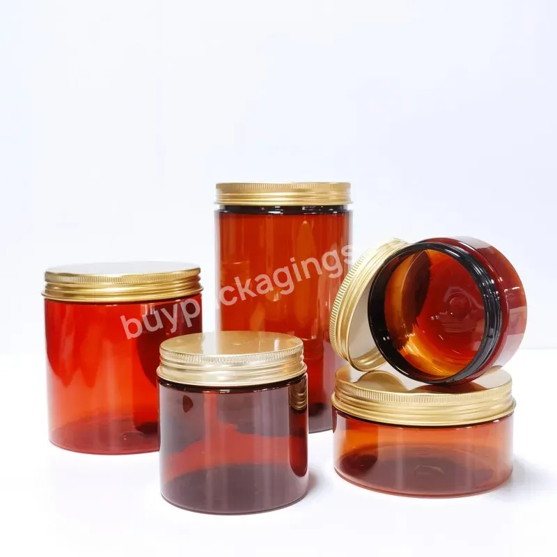 Wholesale Food Packaging 50ml 100ml 150ml 200ml 250ml Amber Pet Plastic Cosmetic Cream Jar With Gold Lid