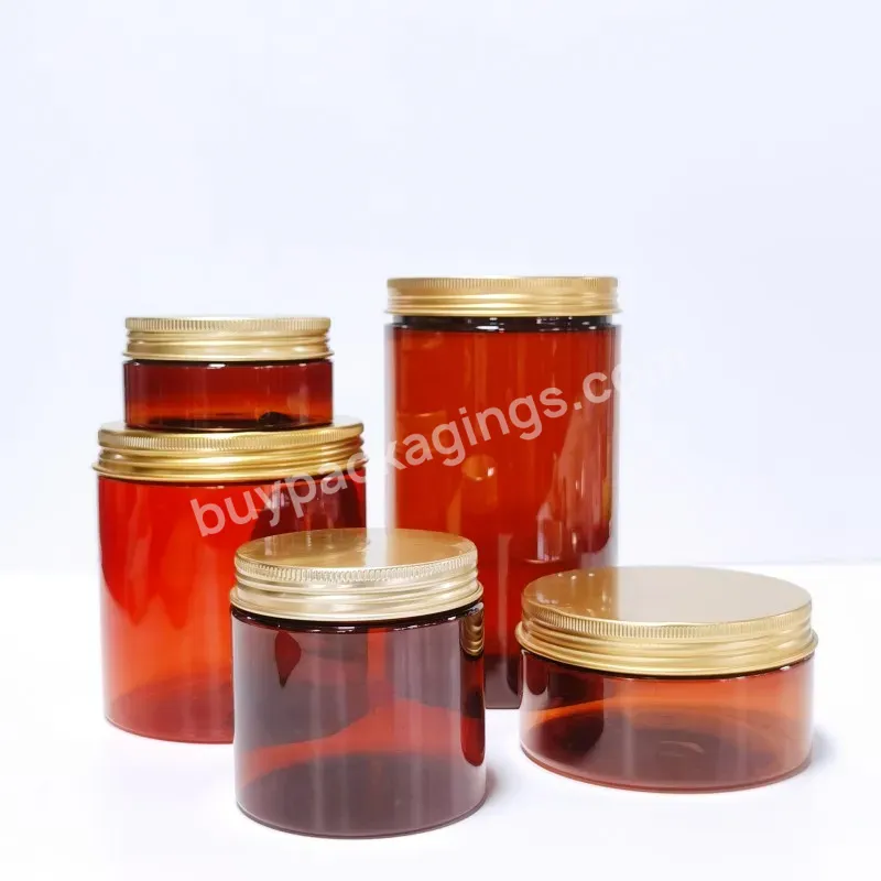 Wholesale Food Packaging 50ml 100ml 150ml 200ml 250ml Amber Pet Plastic Cosmetic Cream Jar With Gold Lid