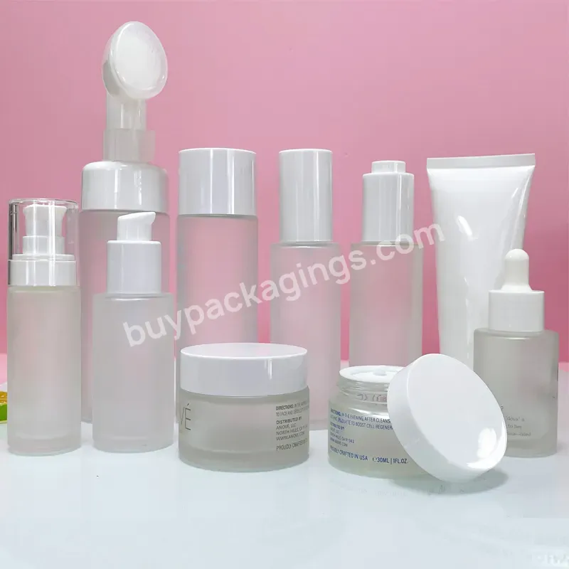 Wholesale Frosted 30g 50g 40ml 100ml 120ml Cosmetic Glass Bottle Sets Glass Jar For Skincare Face Cream Lotion Bottle