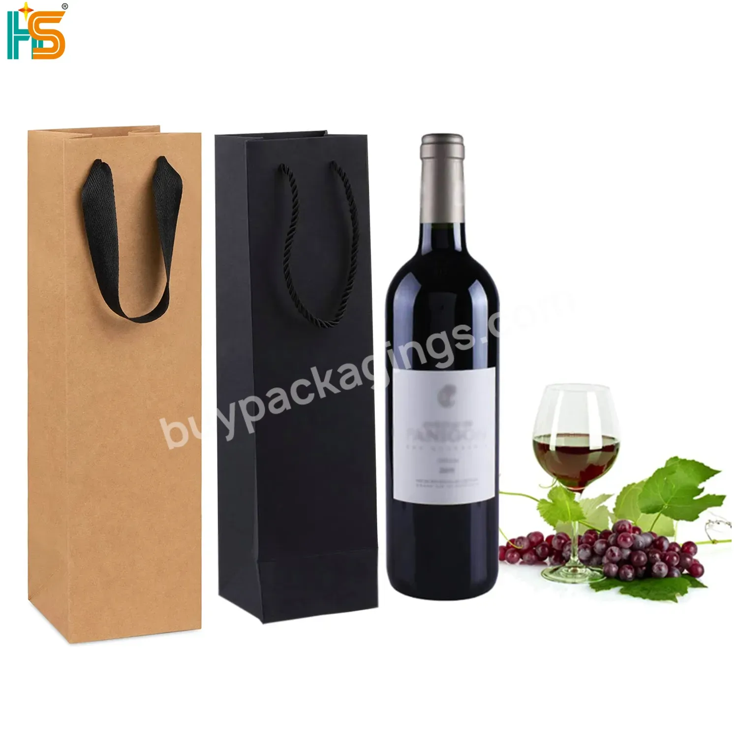 Wholesale Gift Black Handle Bag Custom Logo Christmas Storage Kraft Paper Wine Bag