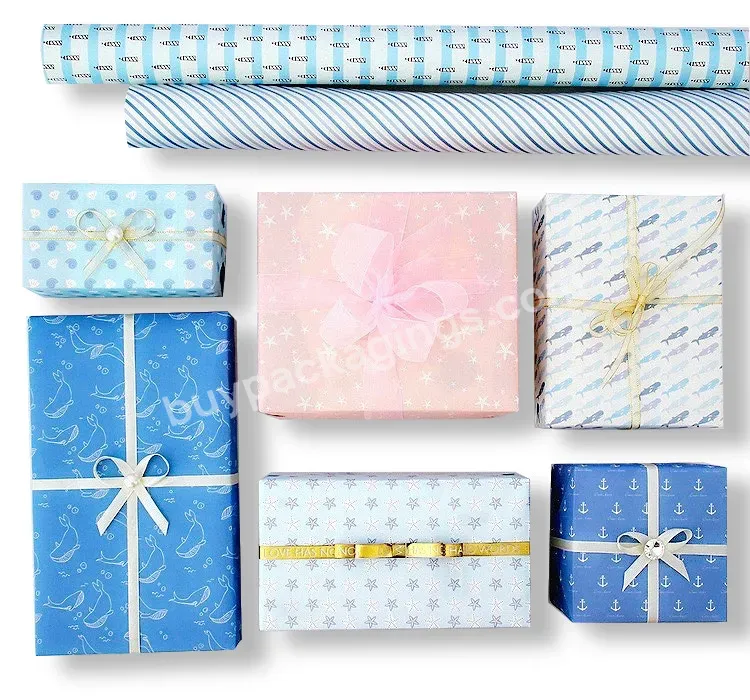 Wholesale Gift Wrapping Paper Blue Whale Starfish Wrapping Kraft Paper Christmas Gift Wrapping Packaging Paper