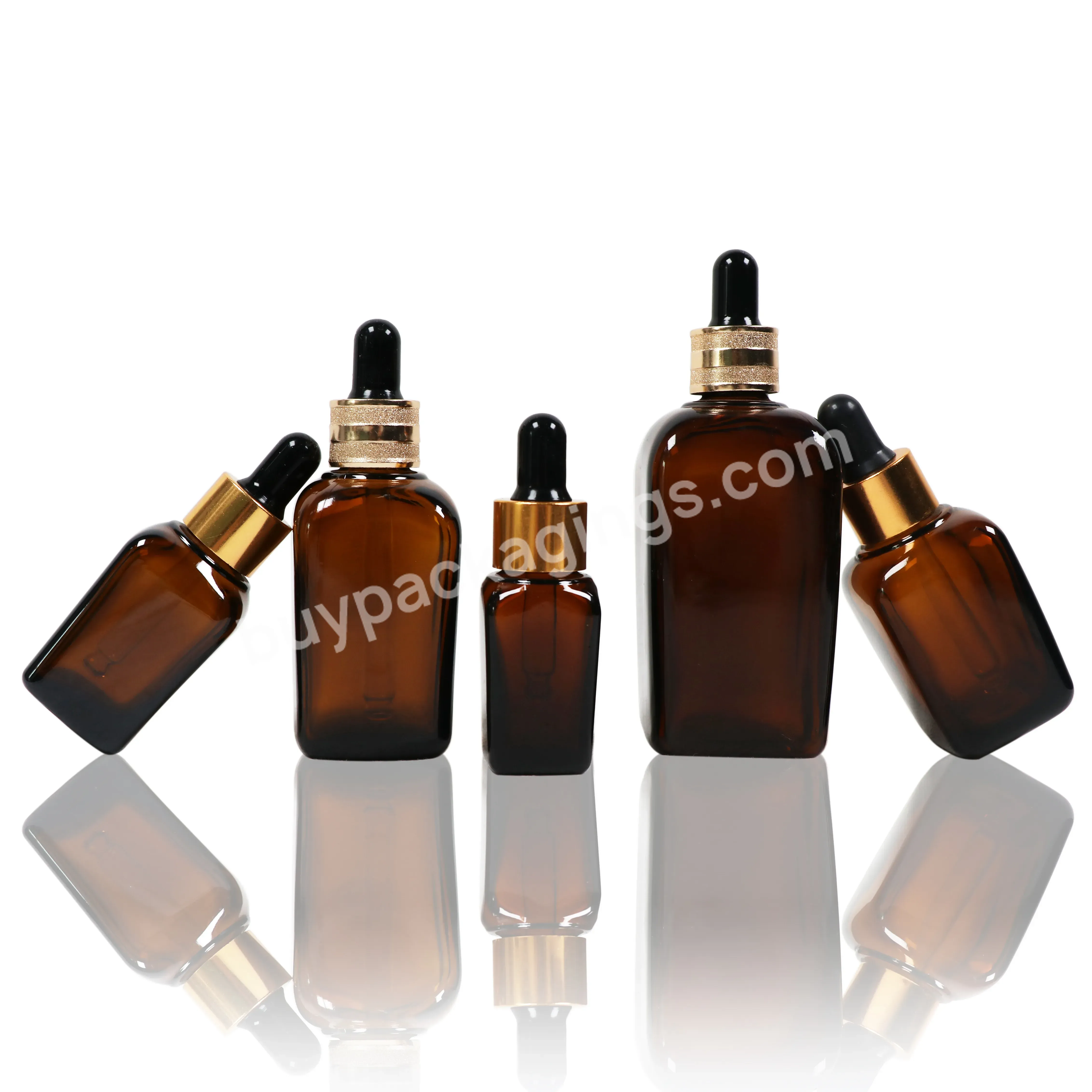 Wholesale Glass Square Shape Skin Care Cosmetics Essential Oil Bottle 10ml 20ml 30ml 50ml 100ml Amber Serum Dropper Glass Bottle