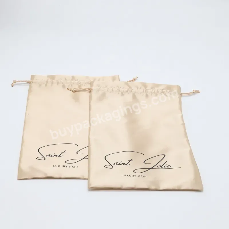 Wholesale Gold Customize Printed Silk Satin Hair Bundles String Bag With Logo Wigs Packaging Bags - Buy Satin Bags Wigs,Customize Hair Bag,Hair Bags Custom Logo.