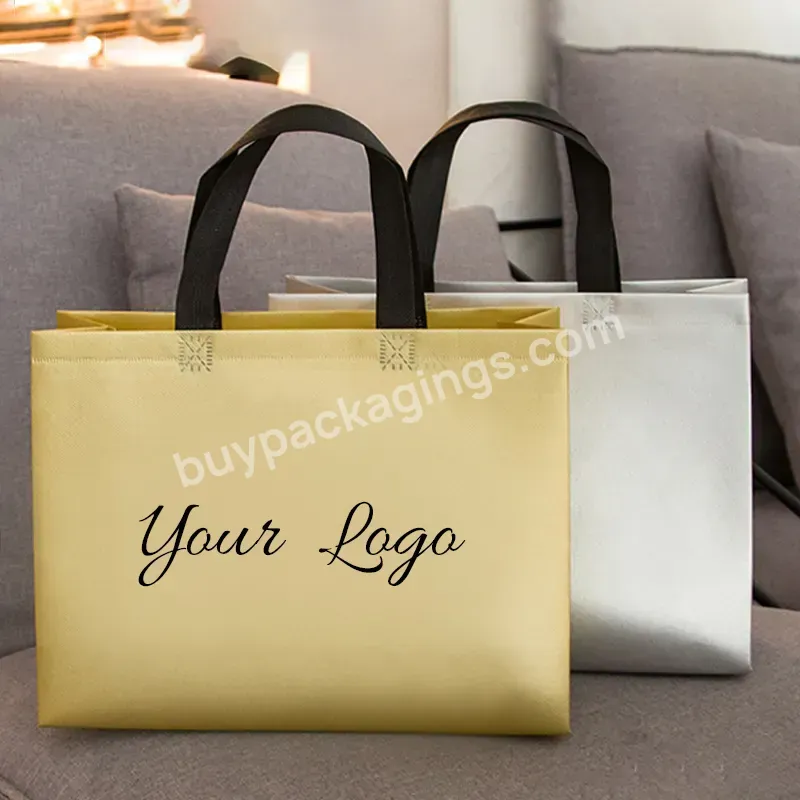 Wholesale Gold Silver Non-woven Portable Shopping Bag Custom Logo Gift Bag Reusable Handbag Clothing Packaging Bags Eco-friendly