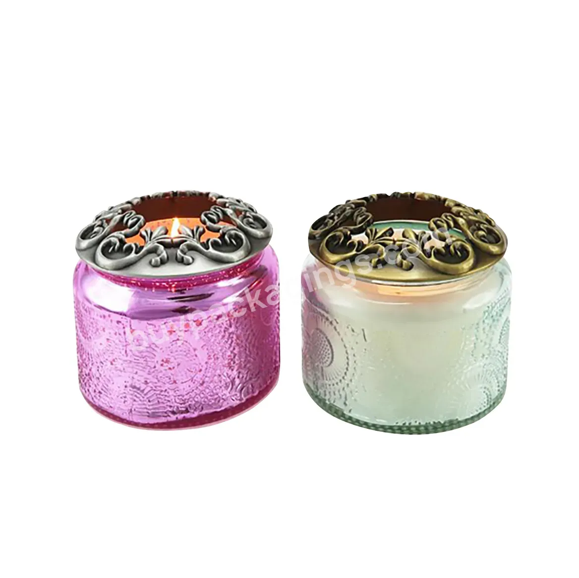 Wholesale Gold Zinc Alloy Jar Small Crown Openwork Lid Pink Zamac Candle Jar Incense Burner