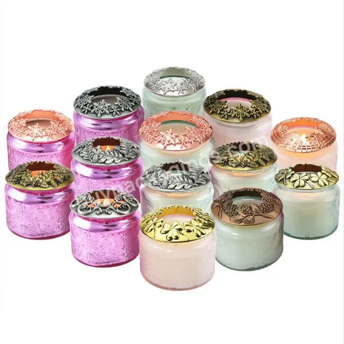 Wholesale Gold Zinc Alloy Jar Small Crown Openwork Lid Pink Zamac Candle Jar Incense Burner