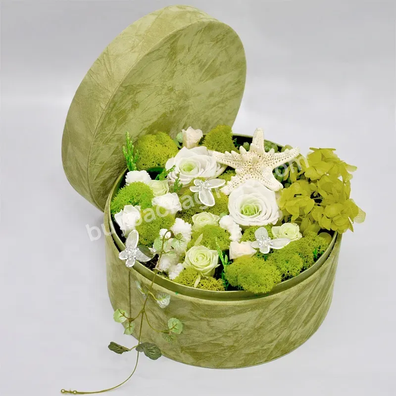 Wholesale Green Fresh Paper Mom Gift Box Round Cylinder Gift Box Packaging Round Flower Boxes For Bouquets Valentine's Day