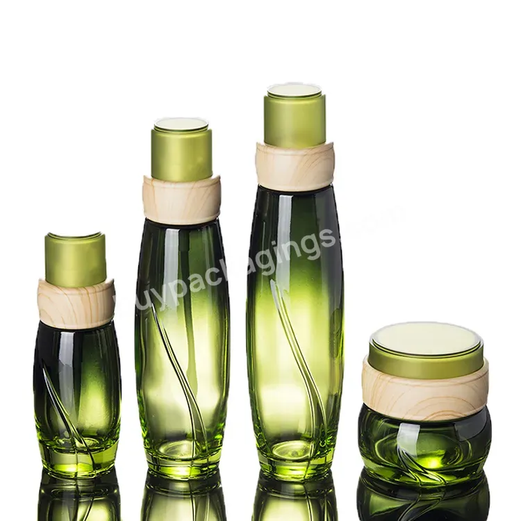 Wholesale Green Packaging Container 50g 40ml 100ml 120ml Lotion Glass Bottles For Cosmetics