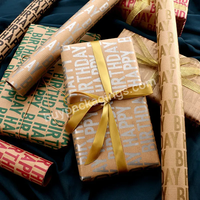 Wholesale Happy Birthday Word Kraft Wrapping Paper Retro Kraft Paper Gift Wrapping Gift Box Wrapping Paper