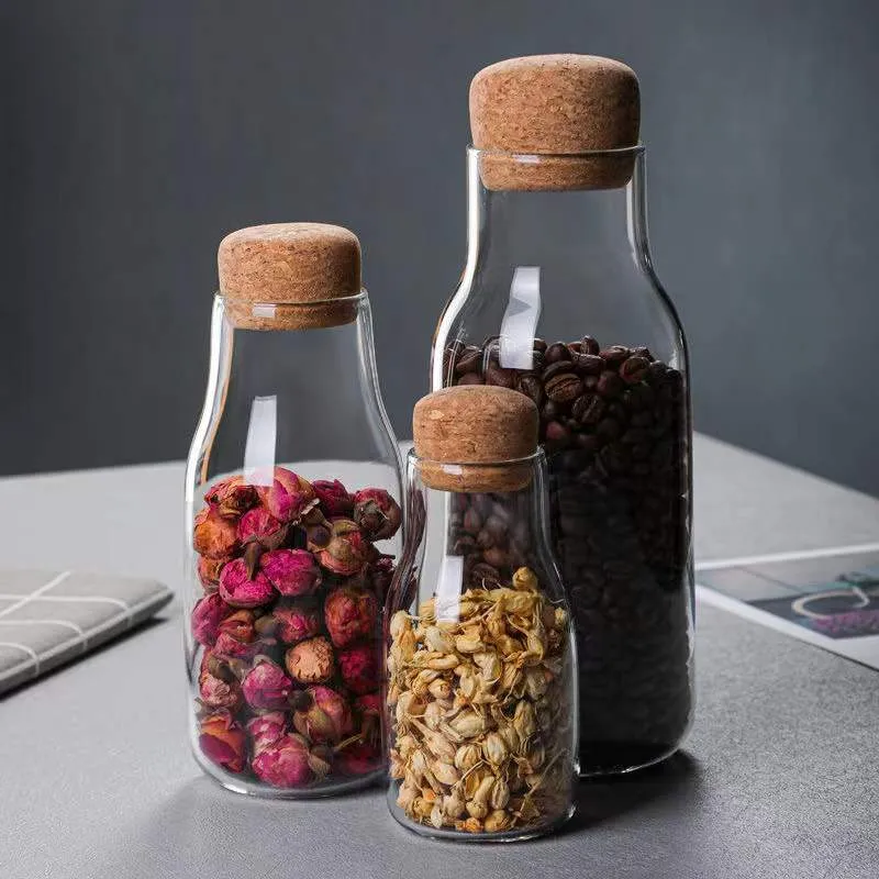 Wholesale High Borosilicate Glass Container Food Spice Jar With Cork Lids