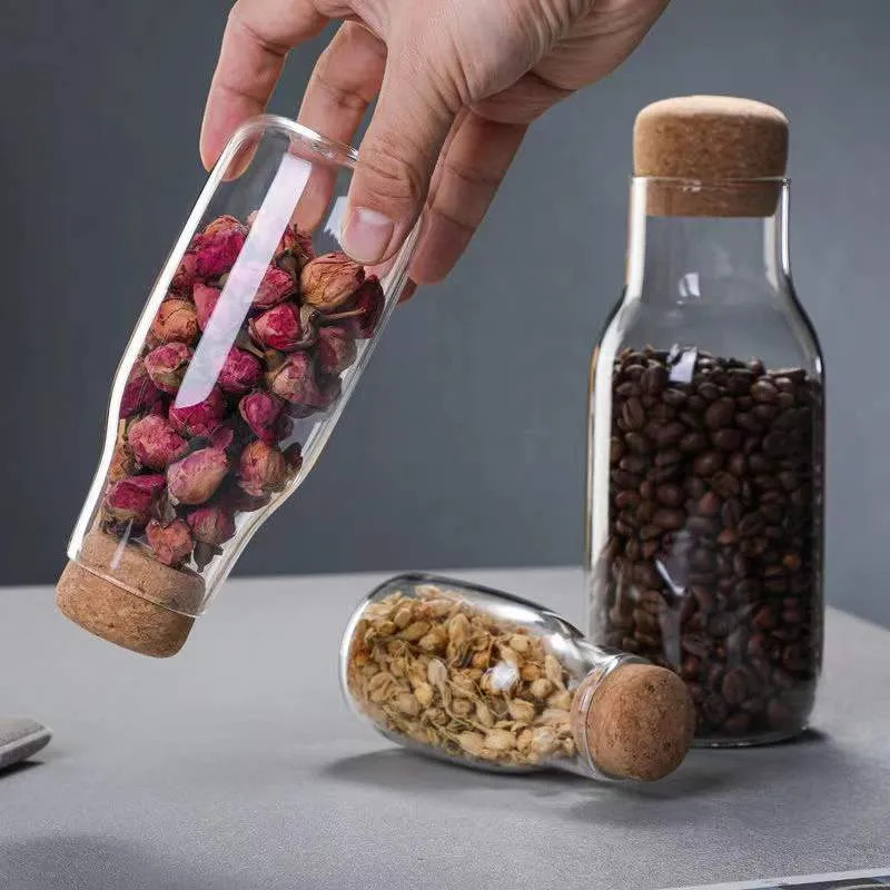 Wholesale High Borosilicate Glass Container Food Spice Jar With Cork Lids