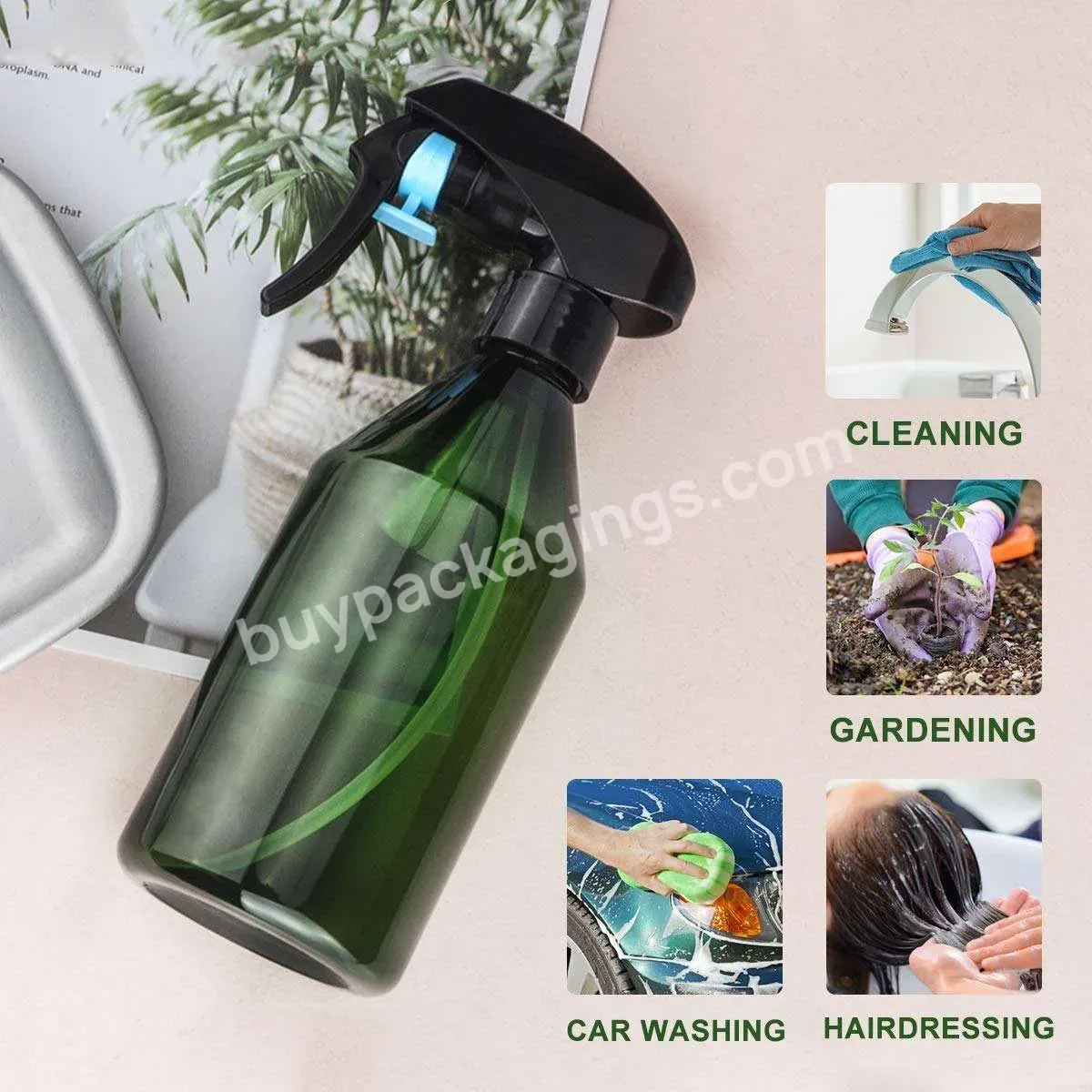 Wholesale High Quality 300ml Green Plastic Pet Spray Bottle With Trigger Spray Free Sample Clean Dispenser Empty Spray Bottle