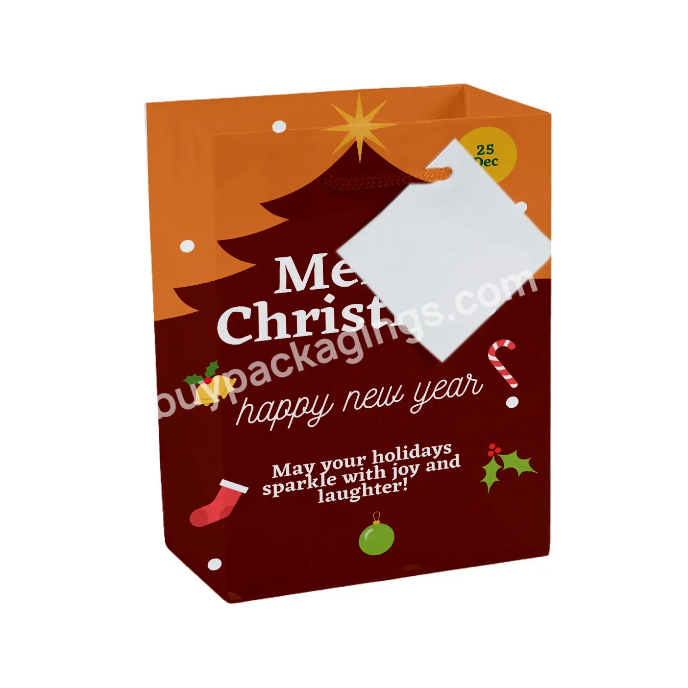 Wholesale High Quality Bronzing Cardboard Merry Christmas Gift Tote Bag Elk Christmas Tree Paper Shopping Bags