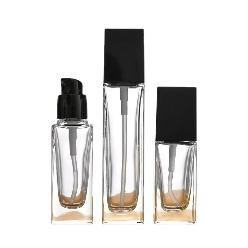 Wholesale High Quality Foundation Square Transparent Frosted Cosmetics Spray Empty Glass Bottle