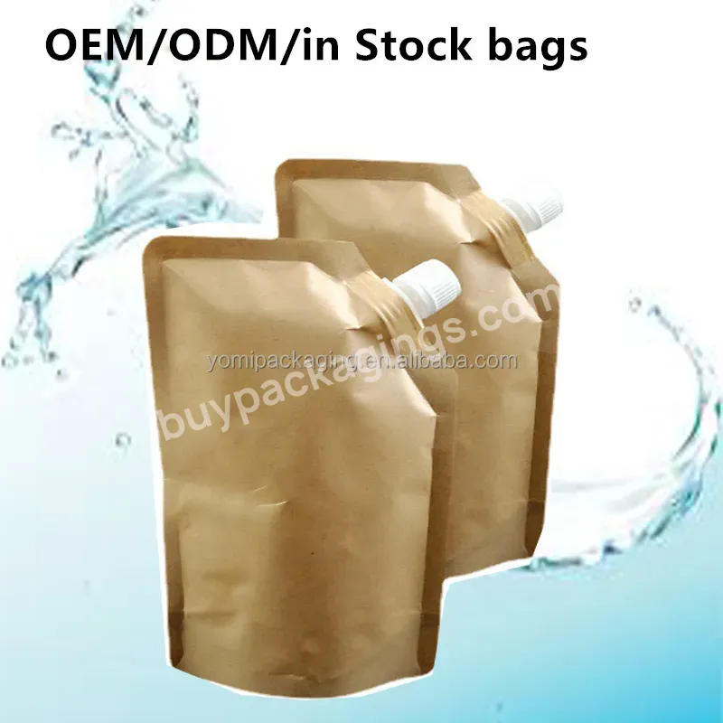 Wholesale High Quality Laminated Custom Mylar Liquid Packaging Kraft Paper Spout Pouch Biodegradable