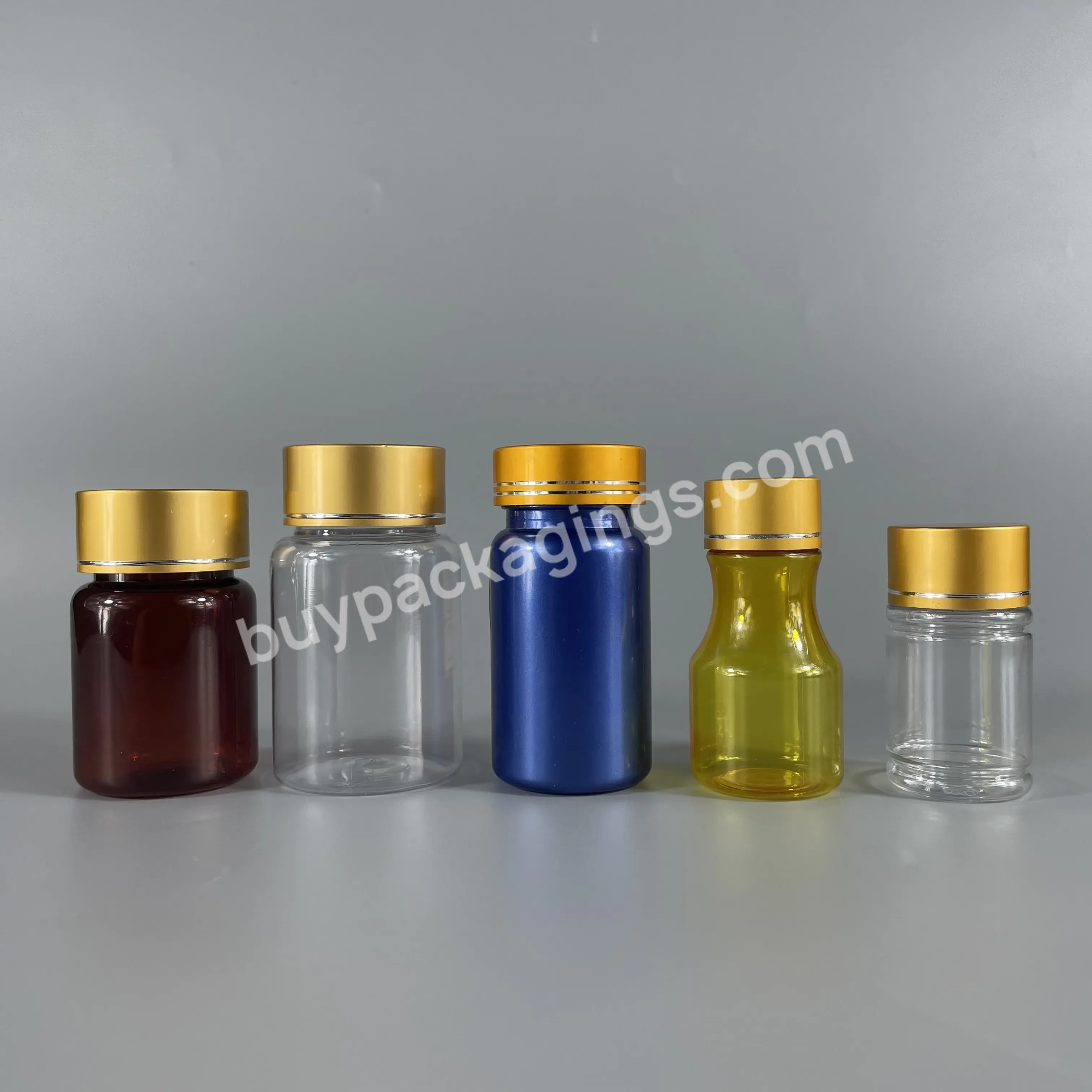 Wholesale High Quality Pharmaceutical Bottle Golden Silver Aluminum Cap Plastic Pill Capsule Medicine Bottle