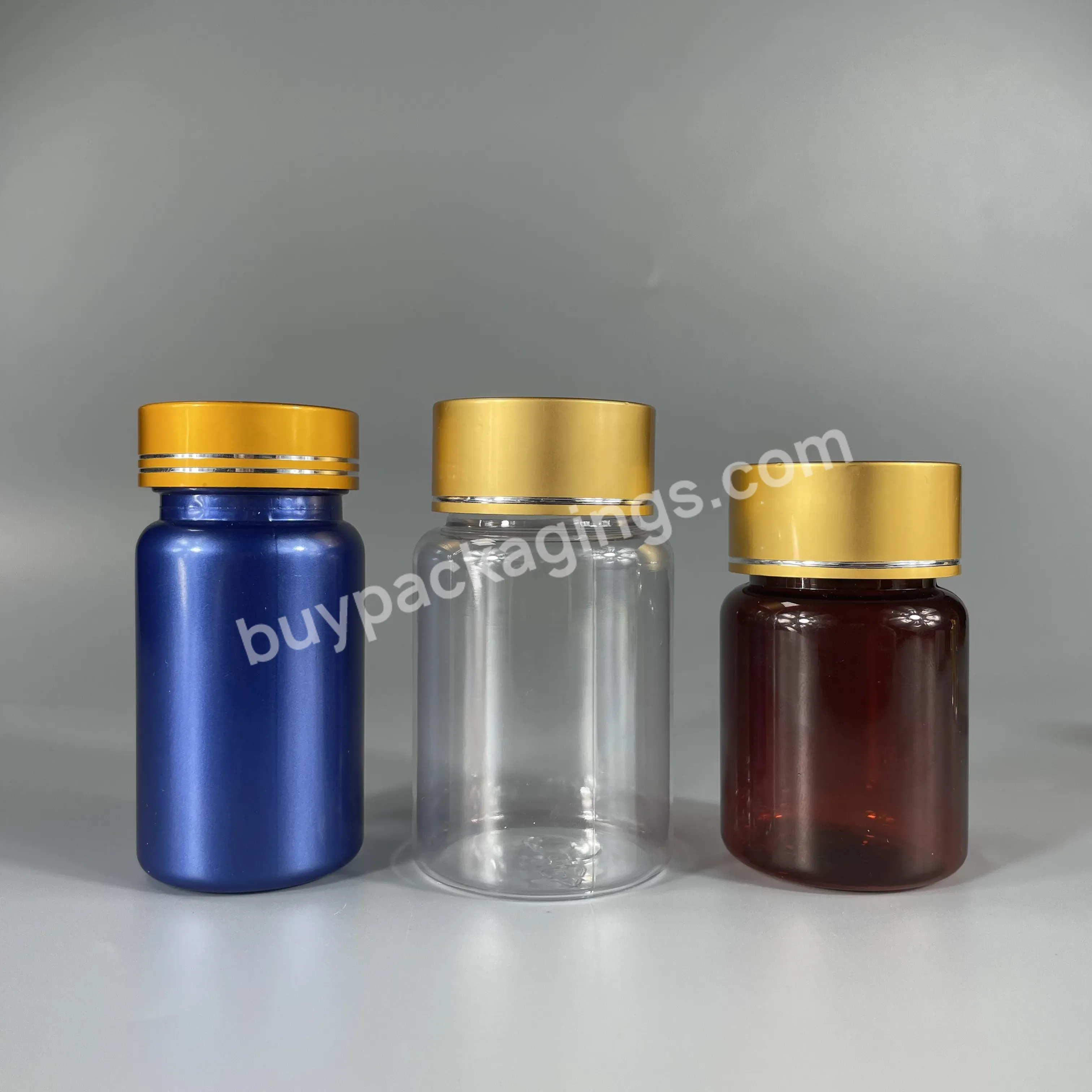 Wholesale High Quality Pharmaceutical Bottle Golden Silver Aluminum Cap Plastic Pill Capsule Medicine Bottle