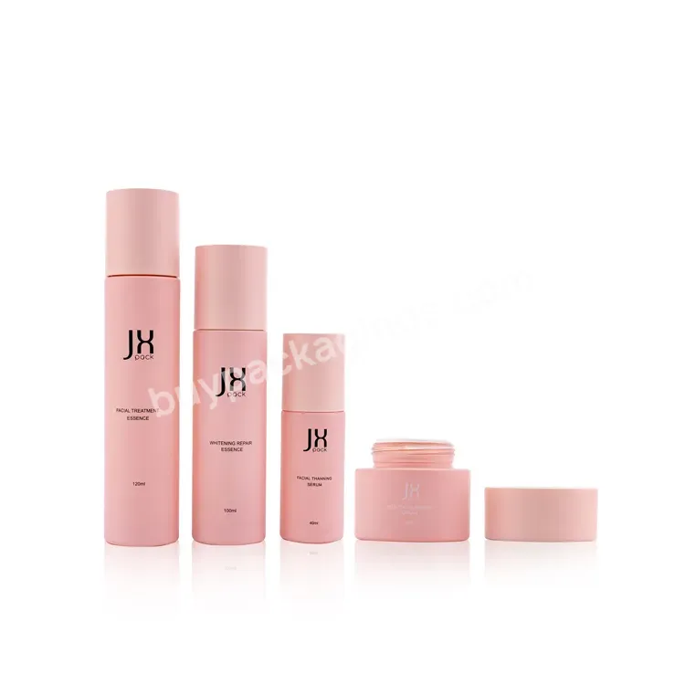 Wholesale High Quality Pink Clear Empty Round Lotion Pump Bottle Cosmetic Skin Care Packaging Set