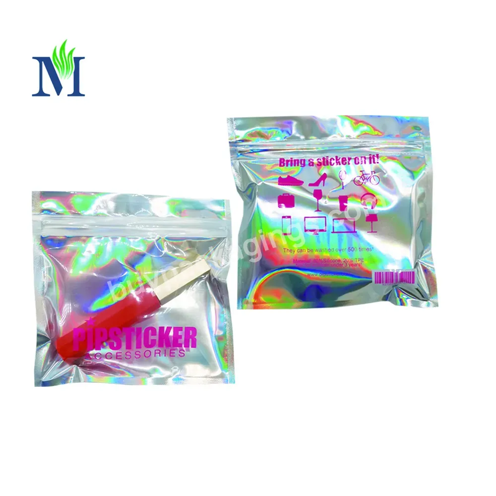 Wholesale Holographic Package Stand Up Cosmetic Pouch Aluminum Packaging Ziplock Bag Colorful Mylar Storage Bags