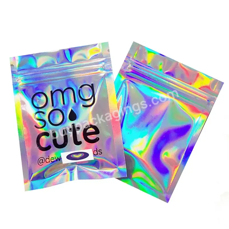 Wholesale Holographic Package Stand Up Cosmetic Pouch Aluminum Packaging Ziplock Bag Colorful Mylar Storage Bags