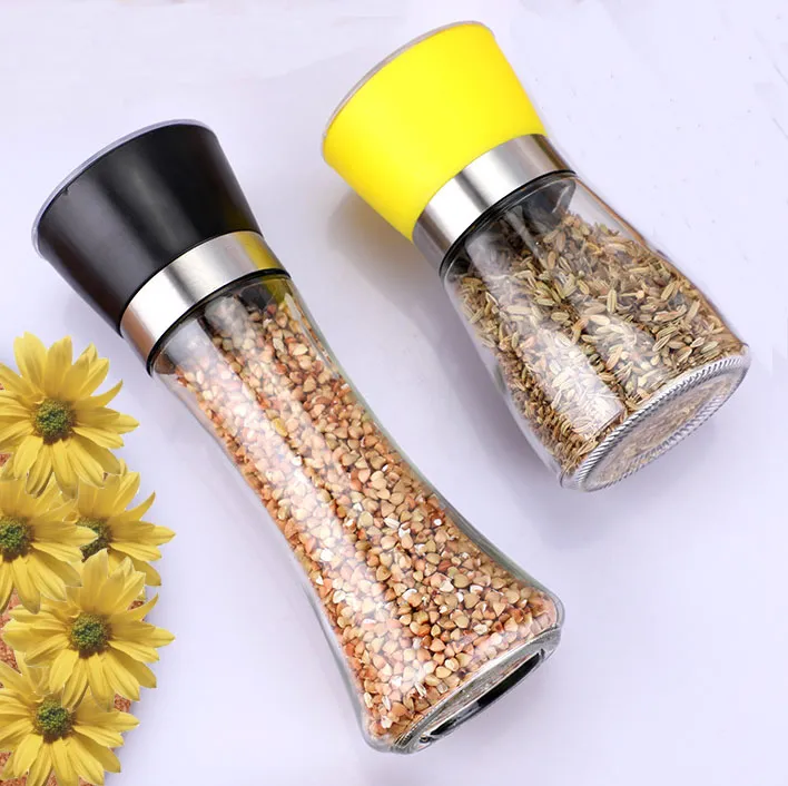 Wholesale Hot Sell Adjustable Salt Mill Glass Bottle Ceramic Core Manual Stainless Steel Chili Pepper Grinder