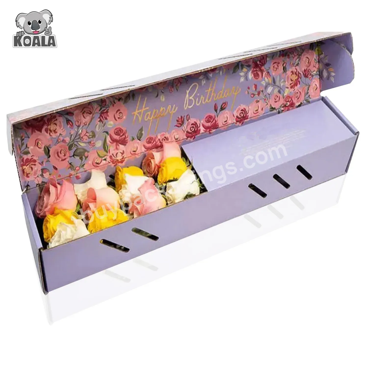 Wholesale Hot Selling Big Purple Foldable Corrugated Carton Fresh Florist Bouquet Roses Flower Packaging Box