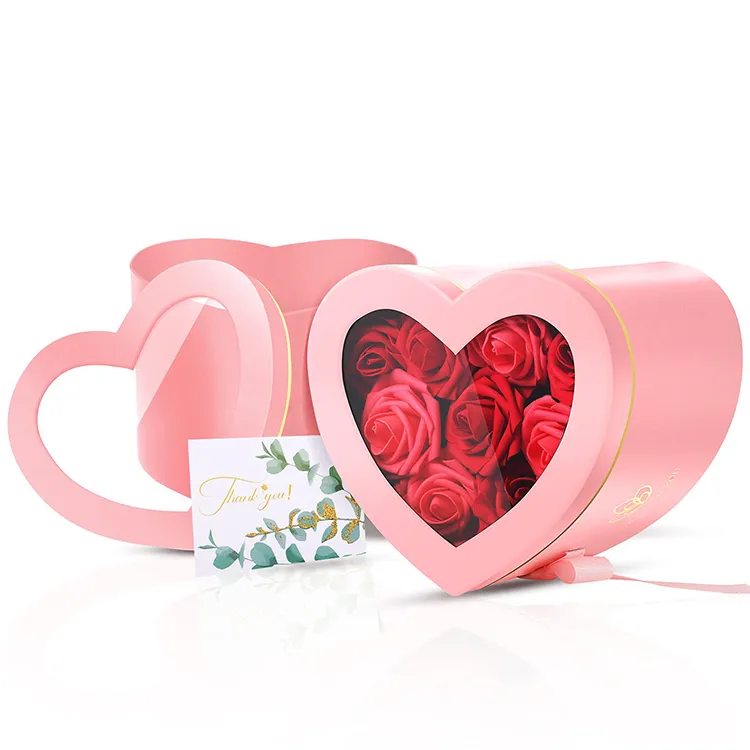 Wholesale I Love You Flower Gift Box Custom Logo Printing Heart Shaped Flower Packaging Box