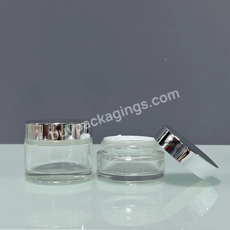 Wholesale In Stock 1oz 30g 50ml 50g Clear Transparent Cosmetic Packing Cream Glass Jar With Silver Lid