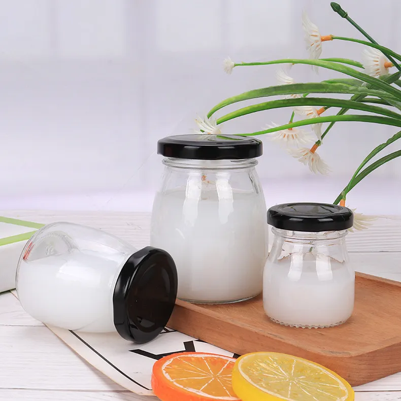 Wholesale iron cover milk bottle 50ml 100ml 150ml 200ml fresh milk yogurt bottle glass