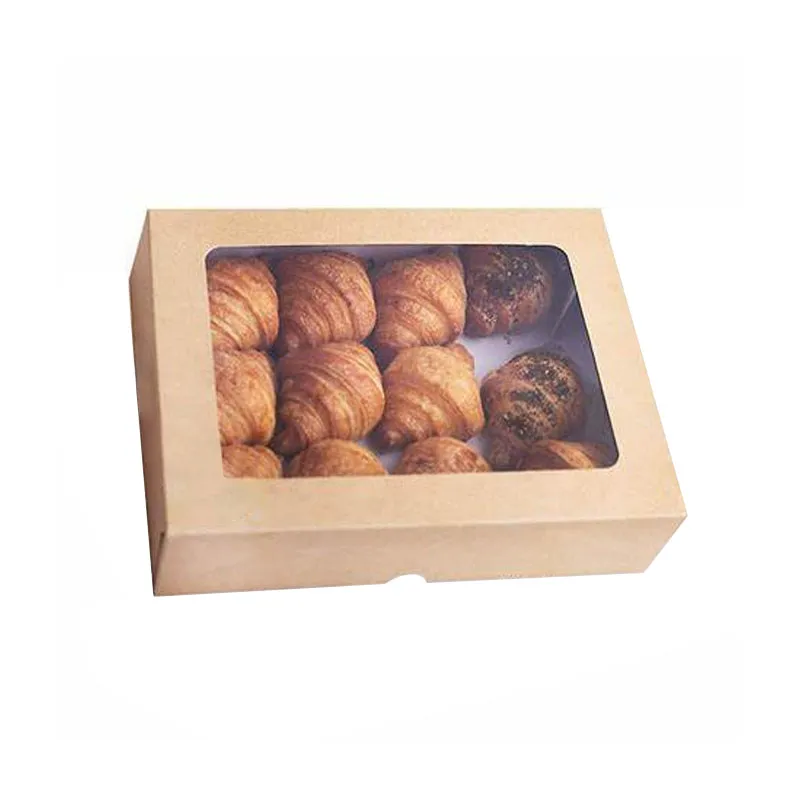 wholesale kraft croissant box packaging with window cake box PVC transparent window