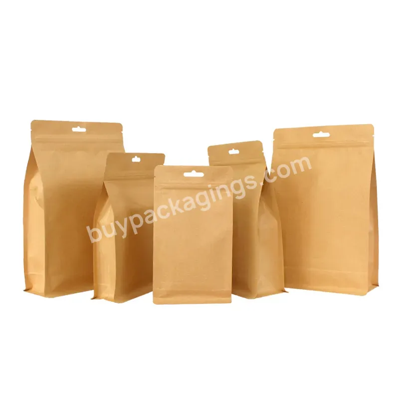 Wholesale Kraft Paper Ziplock Bags Flat Bottom Coating Aluminum Foil Zipper Pouch Brown Kraft Paper Bags