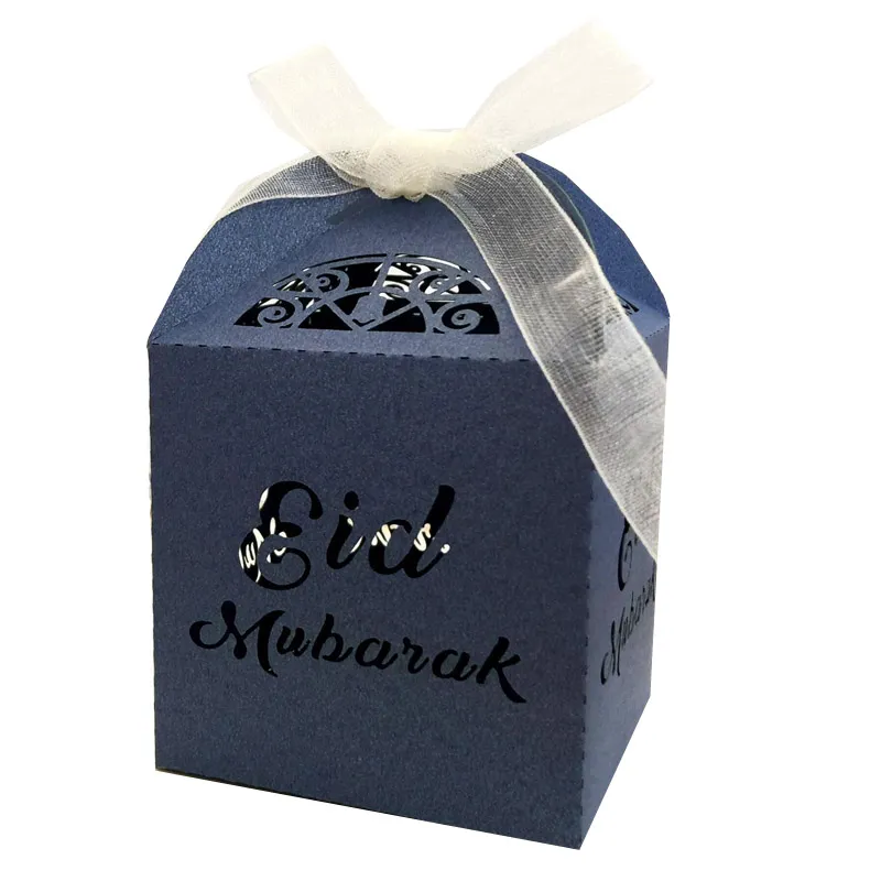 Wholesale Low MOQ Wedding Favor Candy Chocolate Packaging Craft Hollow Eid Baptism Gifts Souvenir Boxes With Organza Ribbon