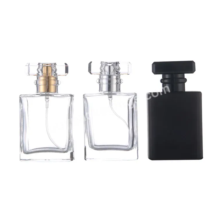 Wholesale Luxury 30 Ml 50 Ml Empty Refillable Rectangle Square Spray Glass Perfume Bottle With Atomizer