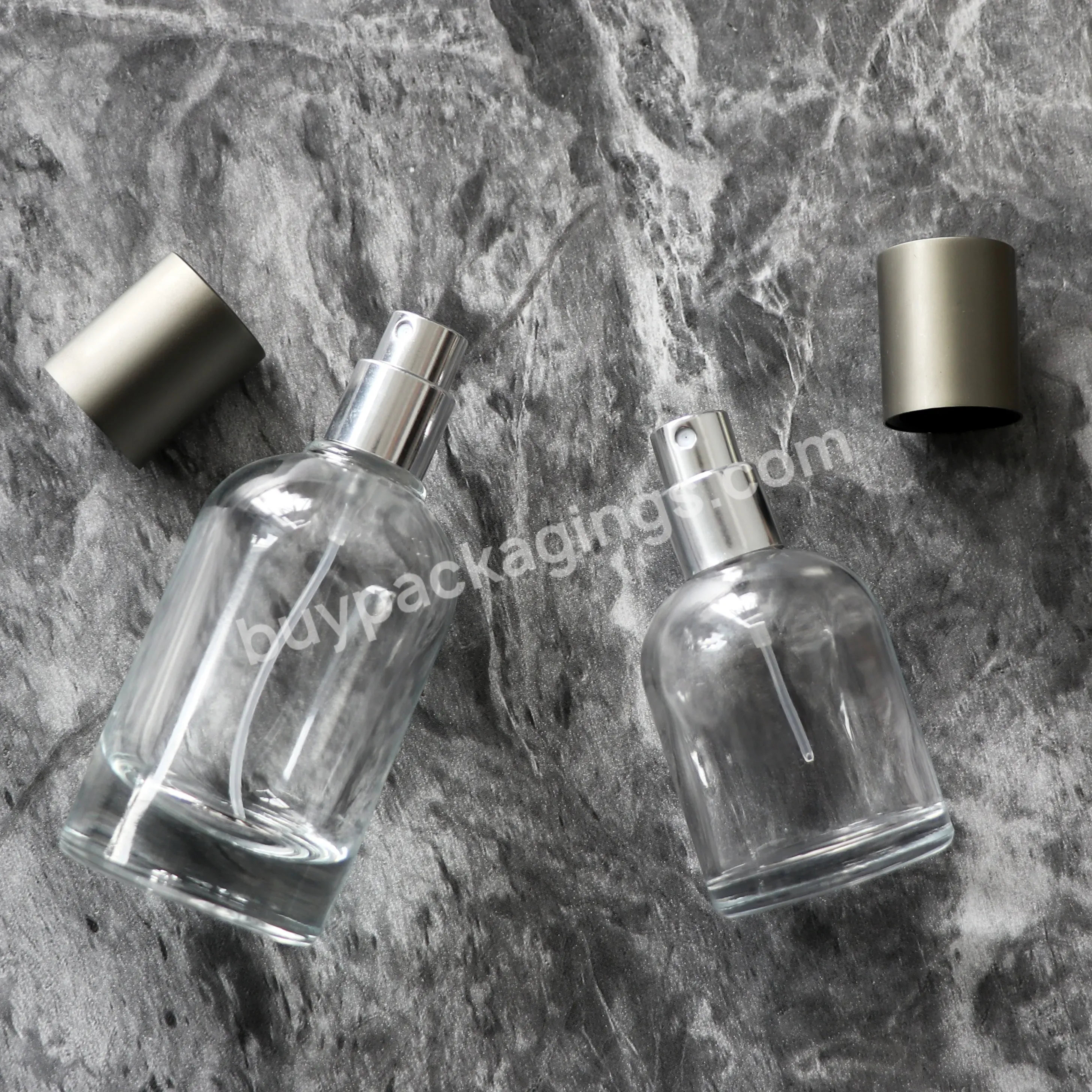 Wholesale Luxury 30ml 50ml 100ml Round Shape Empty Clear Sliver Cap Perfume Glass Bottle