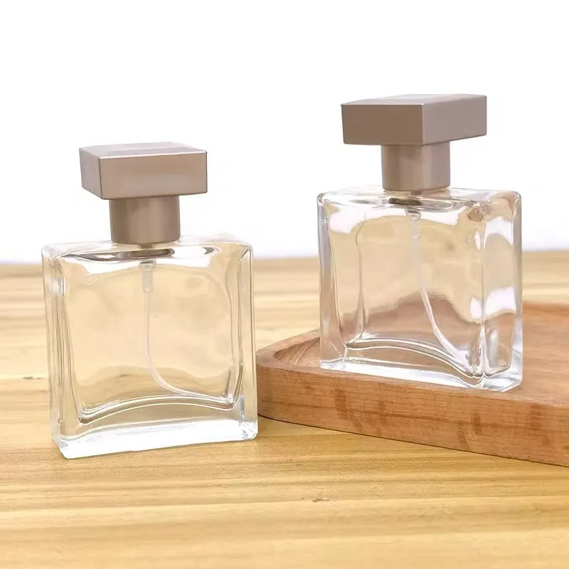 Wholesale Luxury 50ml Clear Empty Mini Square Shaped Glass Spray Perfume Bottle