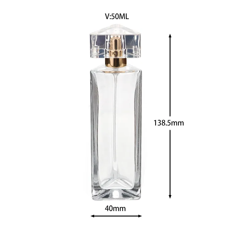 Wholesale Luxury 50ml Round Spray Cap Empty Supplement Glass Bottle Perfume Bottle Empty Rectangle Perfume Glass Bottle