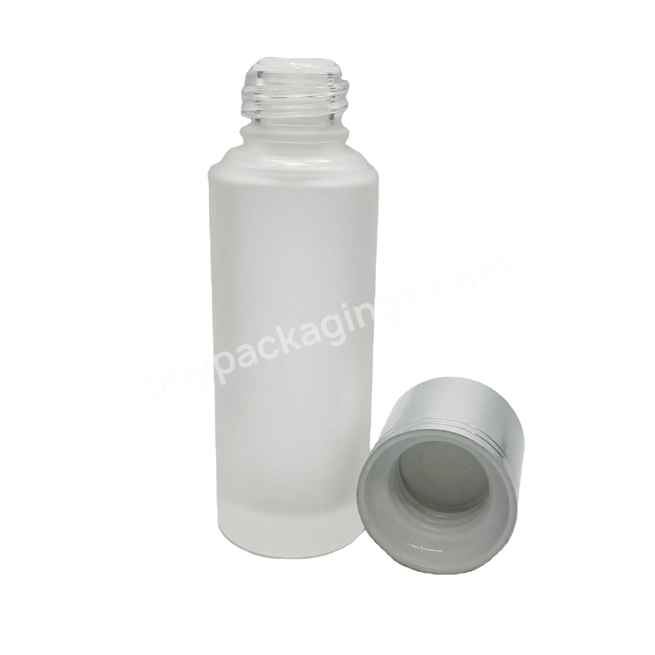 Wholesale Luxury Cylinder Round Glass Serum Essential Oil Lotion Toner Bottle 50ml Clear Frosted Glass Bottle With Alu Screw Cap