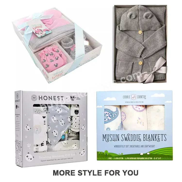 Wholesale Luxury Gift Clothing Packaging Paper Boxes With Window For Newborn Baby Kids Boy Clothes Shirt Socks Blanket Bibs Set