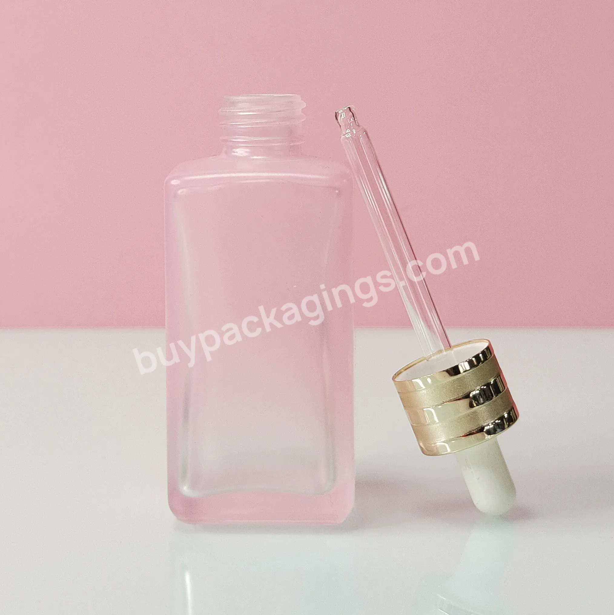 Wholesale Luxury Glass Packaging Skin Care Essential Oil Pink Forested Cosmetic Dropper Bottle With Gold Ring Dropper