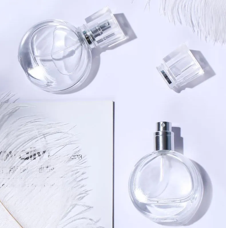 Wholesale Luxury Style Clear Round 20ml 25ml 50ml  Fine Mist Perfume Glass Spray Bottle with Clear Cover